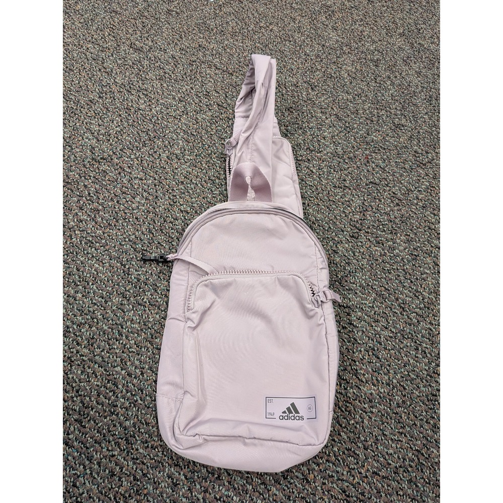 Adidas Sling Backpack Lavender Purple Crossbody Bag Adjustable Strap Logo Sporty